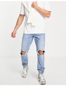 ASOS DESIGN - Jeans slim lavaggio chiaro con fondo elasticizzato-Blu