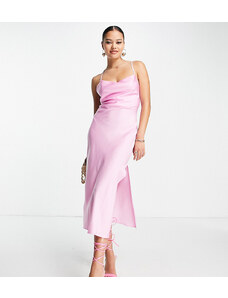 ASOS DESIGN - Vestito sottoveste midi in raso rosa con lacci sul retro e spalline sottili-Viola