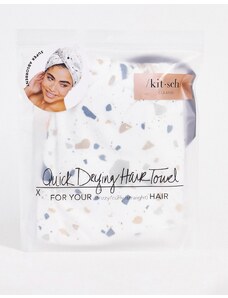 Kitsch - White Terrazzo - Asciugamano in microfibra per capelli-Bianco