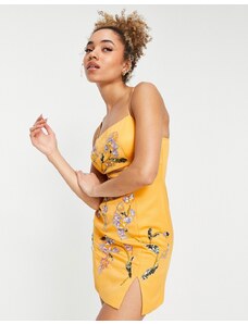 ASOS DESIGN - Vestito corto strutturato con decorazioni floreali arancione