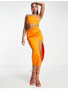 ASOS DESIGN - Vestito midi strutturato arancione con spalline e cut-out