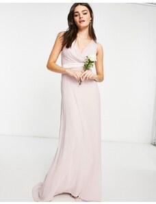 TFNC - Vestito lungo da damigella con scollo profondo e fiocco sul retro, colore visone-Rosa