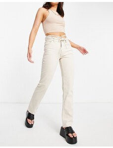 ASOS DESIGN - Jeans dritti a vita medio alta écru con fascette-Bianco