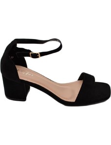 Malu Shoes Scarpe sandalo camoscio nero con tacco 3 cm basso comodo basic con fascia morbida e cinturino alla caviglia cerimonia