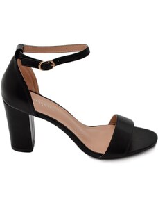 Malu Shoes Sandalo alto donna nero con tacco doppio 7 cm cinturino alla caviglia linea basic cerimonia evento elegante