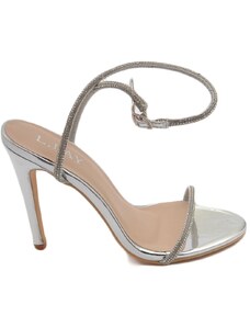 Malu Shoes Sandalo gioiello argento donna tacco 12 fascia sottile di strass luccicanti cerimonia cinturino frontale