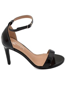 Malu Shoes Sandalo donna ecopelle nera tacco sottile 10 cm linea basic con cinturino alla caviglia cerimonia moda