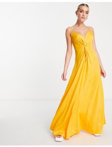 ASOS DESIGN - Vestito lungo incrociato sul davanti con spalline sottili giallo zafferano - YELLOW