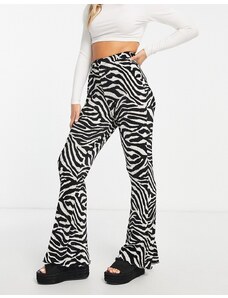 ASOS DESIGN - Pantaloni a zampa in plissé neutro zebrato-Multicolore