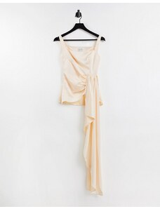 Yaura - Top color ostrica con scollo squadrato drappeggiato in coordinato-Bianco