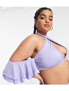 ASOS Luxe Curve - Top bikini lilla incrociato sul collo con volant-Viola