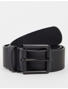 ASOS DESIGN - Cintura larga in pelle nera con fibbia nero opaco