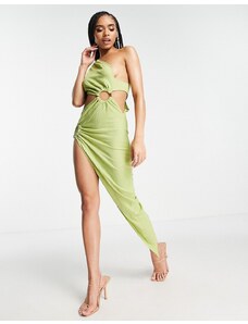 Simmi Clothing SIMMI - Vestito lungo monospalla con spacco profondo asimmetrico e dettaglio ad anello color lime-Verde