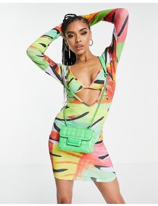 Simmi Clothing Simmi - Vestito corto con reggiseno scollo profondo e stampa zebrata arcobaleno-Multicolore