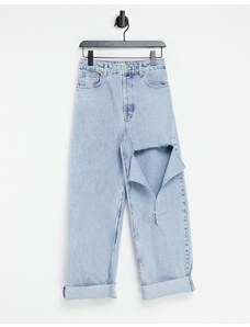 Topshop - Mom jeans oversize con strappi candeggiati-Blu