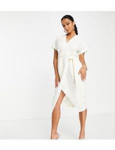 Closet London Petite - Vestito a portafoglio color crema stile kimono-Bianco