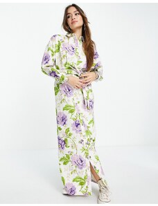 ASOS DESIGN - Vestito camicia lungo in twill con stampa a fiori-Multicolore