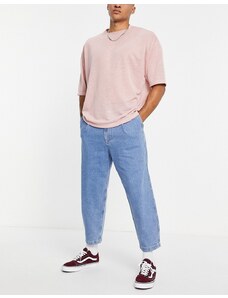 Topman - Jeans affusolati con pieghe sul davanti lavaggio medio-Blu