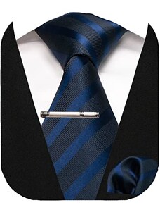 JEMYGINS Set di Tinta Unita Cravatta e Fazzoletto da Taschino con Fermacravatta da Uomo 