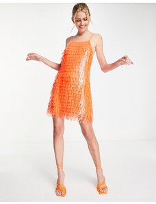 ASOS DESIGN - Vestito corto con spalline sottili e paillettes arancione