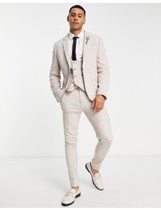 ASOS DESIGN Wedding - Pantaloni da abito da abito super skinny con trama effetto occhio di pernice color pietra-Neutro