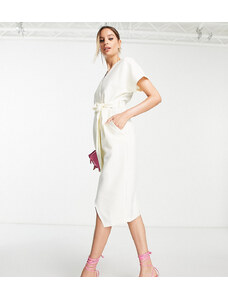 Closet London Tall - Vestito avvolgente stile kimono color crema-Bianco