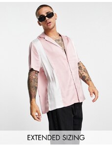 ASOS DESIGN - Camicia comoda in raso rosa polvere con cut and sew