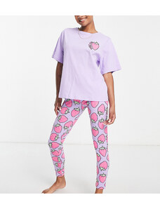 ASOS Petite ASOS DESIGN Petite - Pigiama con T-shirt oversize e leggings lilla con stampa di fragole-Viola