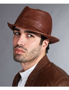 Cappello da uomo in pelle vintage marrone stile borsalino D'Arienzo