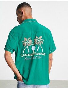ASOS DESIGN - Camicia comoda con rever e ricamo "Golfers Paradise" sul retro-Verde