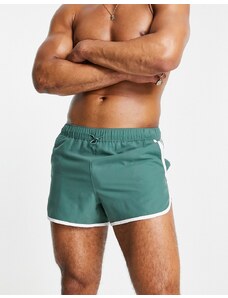 ASOS DESIGN - Pantaloncini da bagno stile runner molto corti verdi con fermacorda e profili a contrasto-Verde