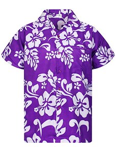 King Kameha Funky Camicia Hawaiana, Hibiscus, Viola, XL