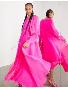 ASOS EDITION - Vestito midi rosa acceso con dettaglio arricciato