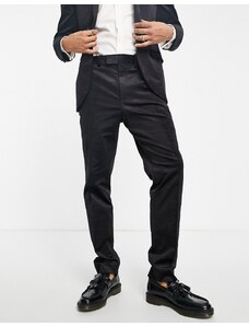 Topman - Pantaloni da abito slim in velluto a coste neri-Blu navy