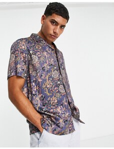 Topman - Camicia blu con stampa a fiori-Multicolore