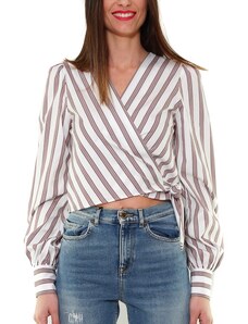 Pinko BLUSA CROPPED IN POPELINE A RIGHE, BIANCO