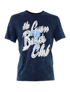Guess T-SHIRT EFFETTO STONE WASHED CON STAMPA, BLU