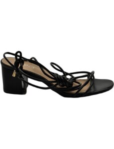 Malu Shoes Sandalo donna nero intrecciato con tacco basso largo comodo 5 cm lacci alla schiava moda linea Basic cerimonia