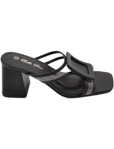 Malu Shoes Sandali donna nero mules sabot pantofola lasci trasparenti accessorio con tacco grosso 7 cm comodo moda tendenza