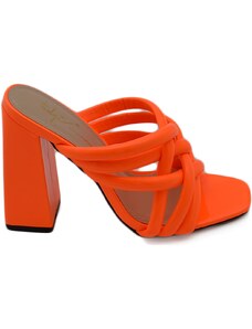 Malu Shoes Sandali donna mules pantofoline sabot arancio fluo intrecciato con tacco largo alto 10 moda tendenza