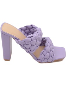 Malu Shoes Sandalo donna glicine lilla mules sabot con tacco largo comodo 12 doppia fascia effetto intrecciato moda estate