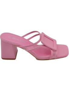 Malu Shoes Sandali donna rosa acceso mules sabot pantofola lasci trasparenti accessorio con tacco grosso 7 cm comodo moda tendenza
