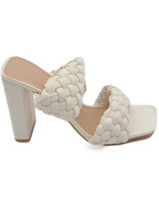 Malu Shoes Sandalo donna bianco mules sabot con tacco largo comodo 12 doppia fascia effetto intrecciato moda estate