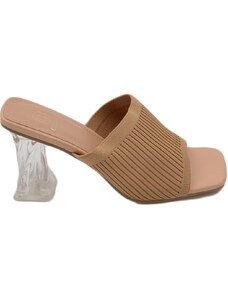 Malu Shoes Sandali donna mules pantofole in tessuto elastico nude e tacco trasparente martini 7 moda tendenza