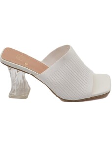 Malu Shoes Sandali donna mules pantofole in tessuto elastico bianco e tacco trasparente martini 7 moda tendenza
