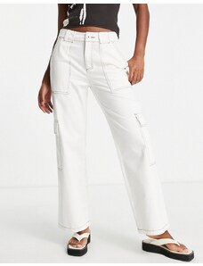 ASOS DESIGN - Pantaloni cargo bianchi con cuciture a contrasto-Bianco