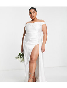 Yaura Plus - Vestito lungo da sposa drappeggiato color avorio-Bianco