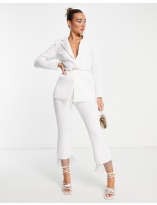 ASOS DESIGN - Pantaloni da abito in jersey bianco con frange in strass