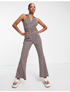 ASOS DESIGN - Tuta jumpsuit con cintura, colletto e stampa geometrica anni '60-Multicolore