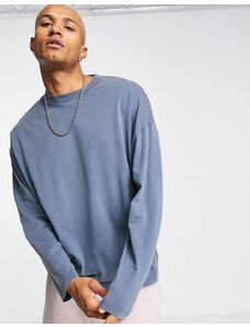 ASOS DESIGN - T-shirt oversize a maniche lunghe in misto cotone lavaggio acido blu navy - NAVY
